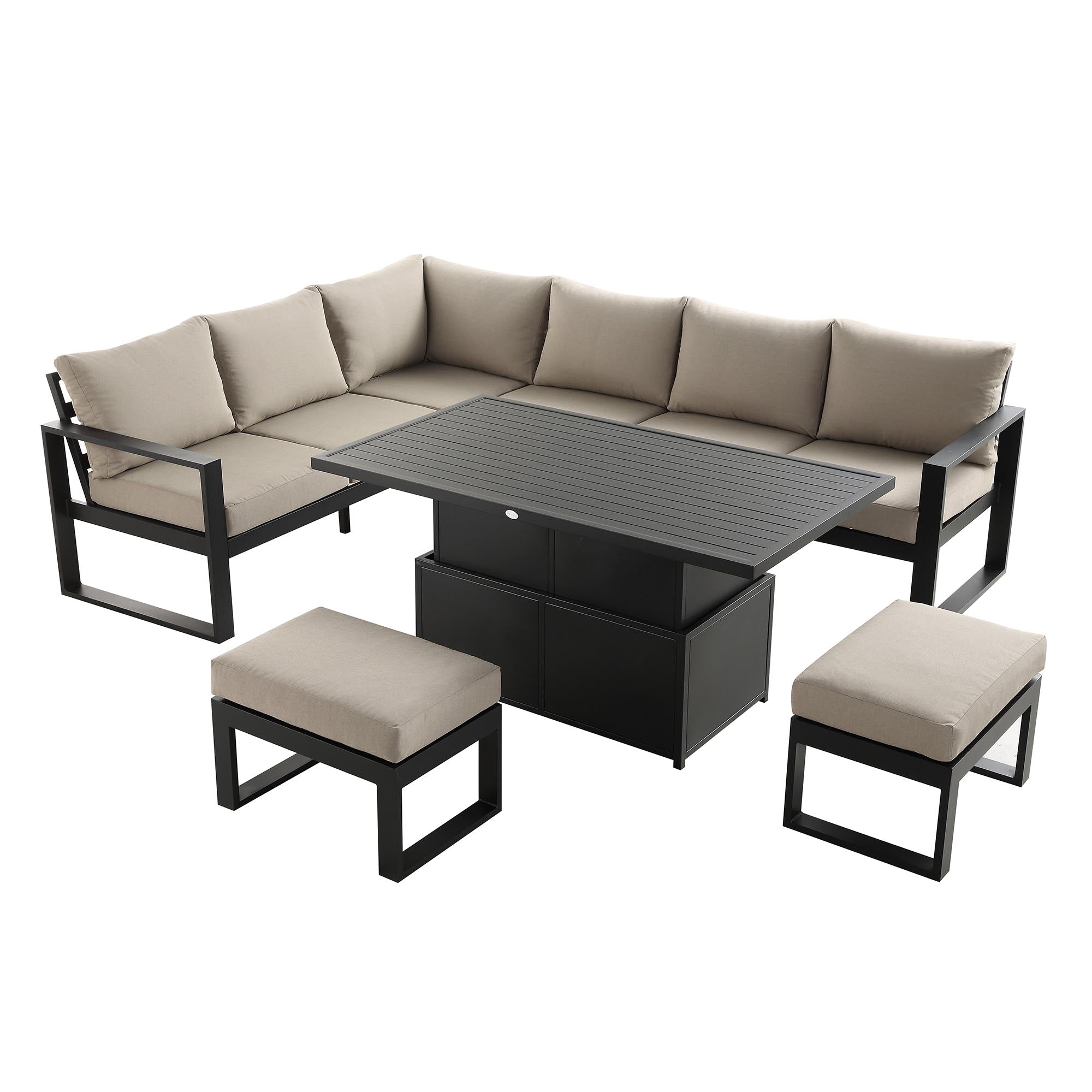 Brown Rising Table Albany Aluminium Large Corner Casual Dining Set with Rising Table, Tau ...