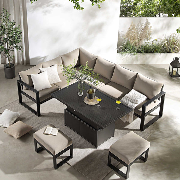 Albany Aluminium Large Corner Casual Dining Set with Rising Table, Taupe