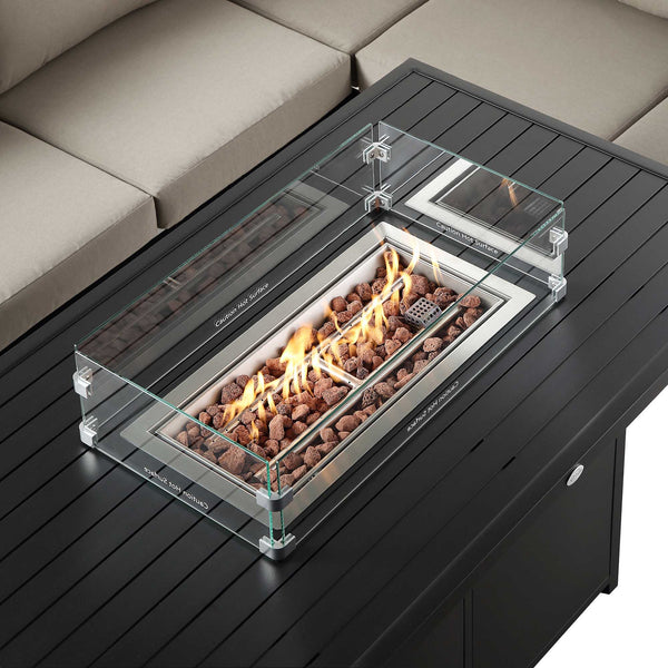 Albany Aluminium Large Corner Casual Dining Set with Firepit Table, Taupe