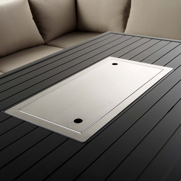 Albany Aluminium Large Corner Casual Dining Set with Firepit Table, Taupe