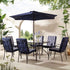 Champneys 6 - Seater Steel and Fabric Outdoor Patio Dining Set with Crank Parasol, Blue - daals