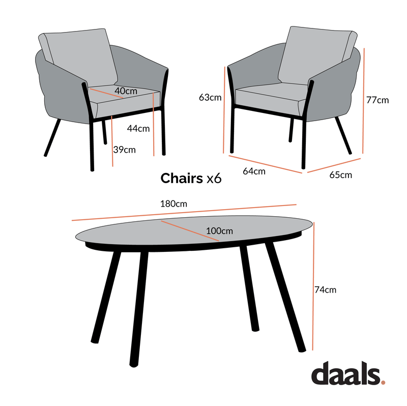 Montebello 6-Seater Outdoor Black Rope and Aluminium Oval Dining Set with Grey Ceramic Dining Table