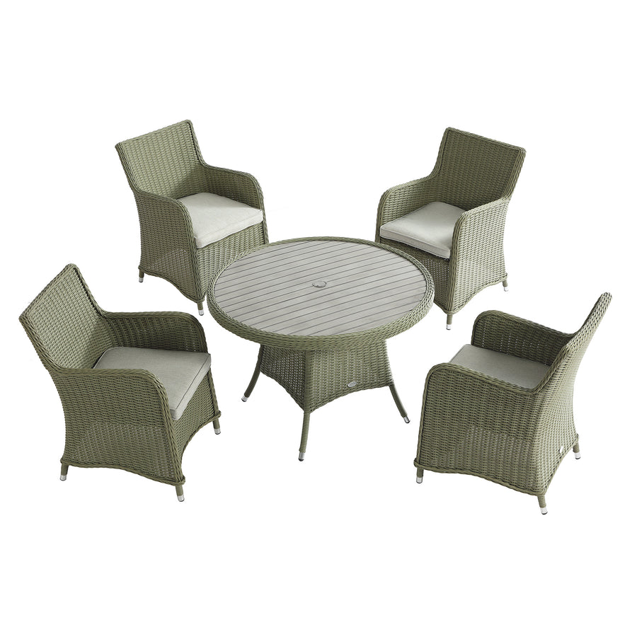 Hampshire 4-Seater Round Wicker Rattan Dining Set, Desert Sage