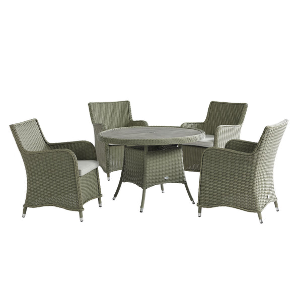 Hampshire 4-Seater Round Wicker Rattan Dining Set, Desert Sage
