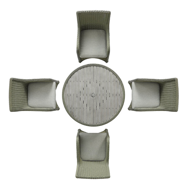 Hampshire 4-Seater Round Wicker Rattan Dining Set, Desert Sage