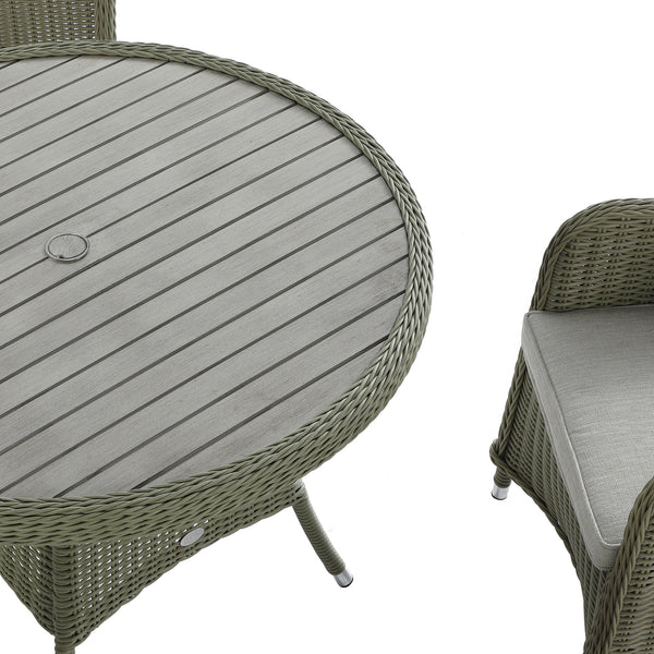 Hampshire 4-Seater Round Wicker Rattan Dining Set, Desert Sage