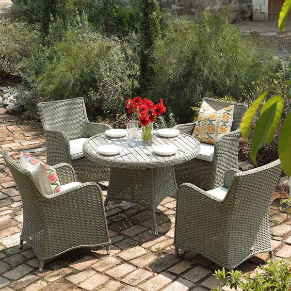 Hampshire 4-Seater Round Wicker Rattan Dining Set, Desert Sage