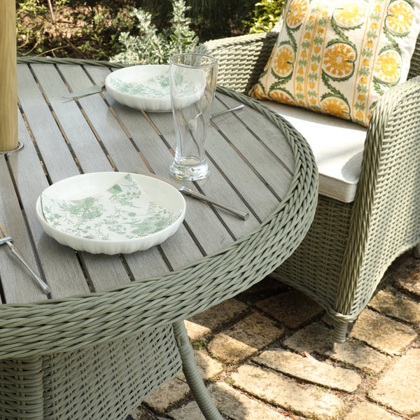 Hampshire 4-Seater Round Wicker Rattan Dining Set, Desert Sage