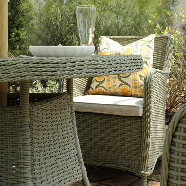 Hampshire 4-Seater Round Wicker Rattan Dining Set, Desert Sage