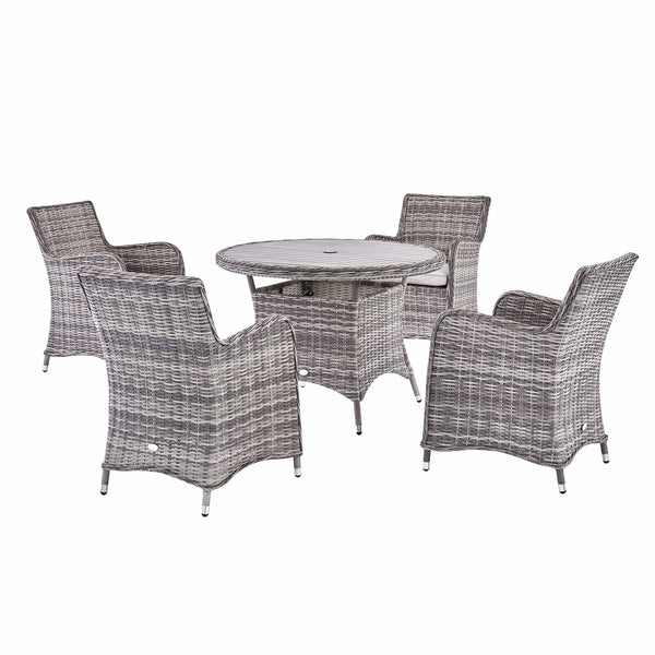 Hampshire 4-Seater Round Wicker Rattan Dining Set, Light Grey