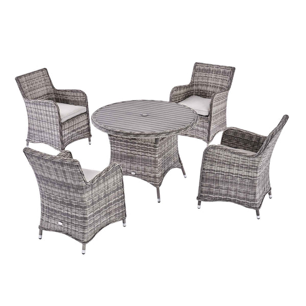 Hampshire 4-Seater Round Wicker Rattan Dining Set, Light Grey