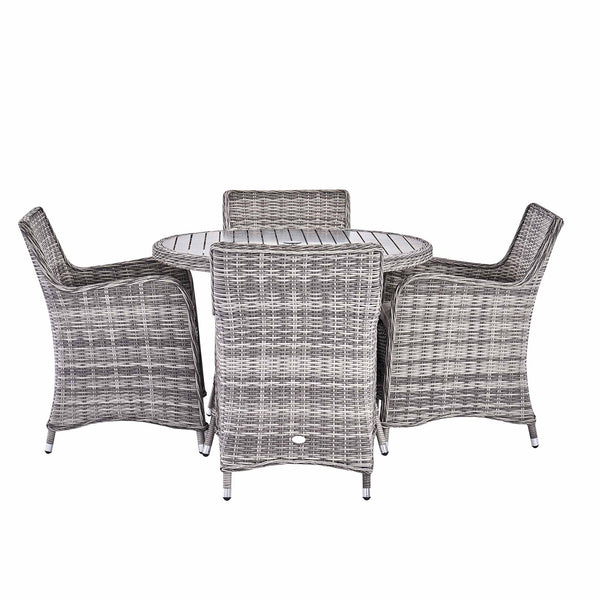 Hampshire 4-Seater Round Wicker Rattan Dining Set, Light Grey