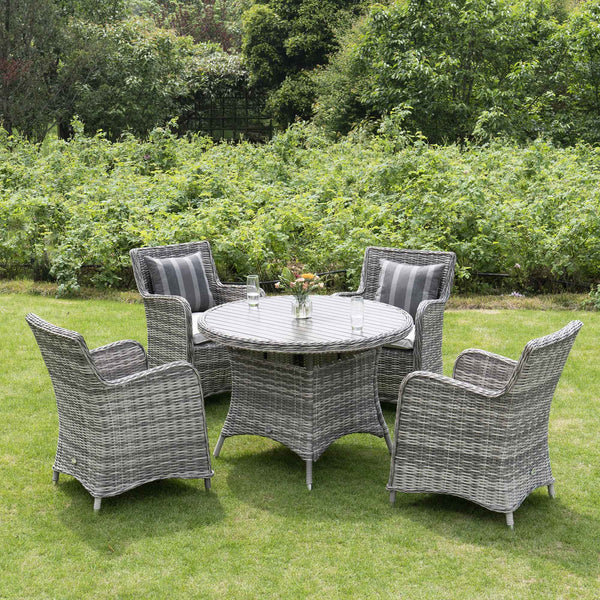Hampshire 4-Seater Round Wicker Rattan Dining Set, Light Grey