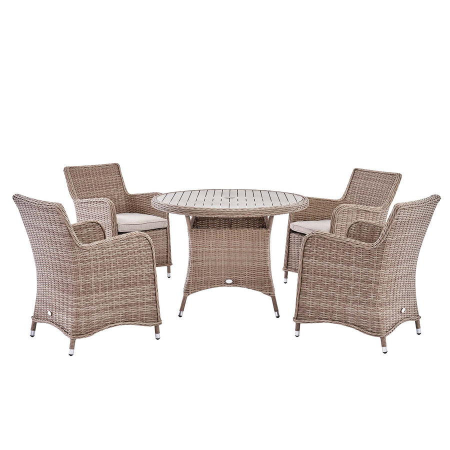Hampshire 4-Seater Round Wicker Rattan Dining Set, Natural