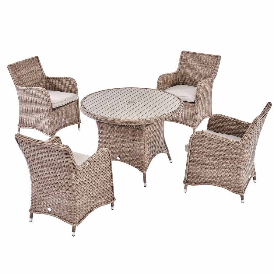 Hampshire 4-Seater Round Wicker Rattan Dining Set, Natural