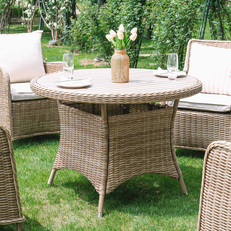 Hampshire 4-Seater Round Wicker Rattan Dining Set, Natural