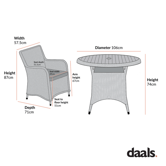 Hampshire 4-Seater Round Wicker Rattan Dining Set, Natural