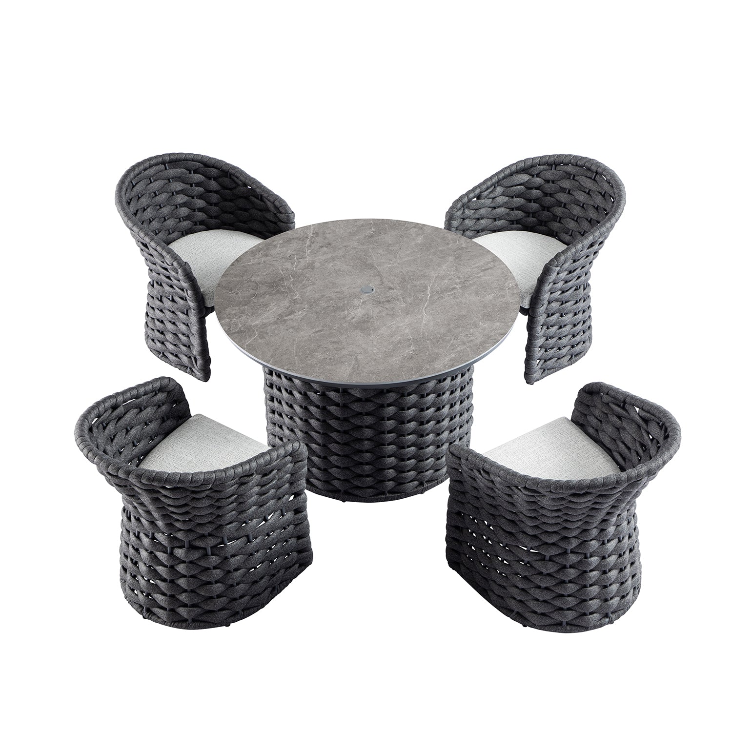 Positano Wide Rope 4-Seater Round Dining Set, Grey