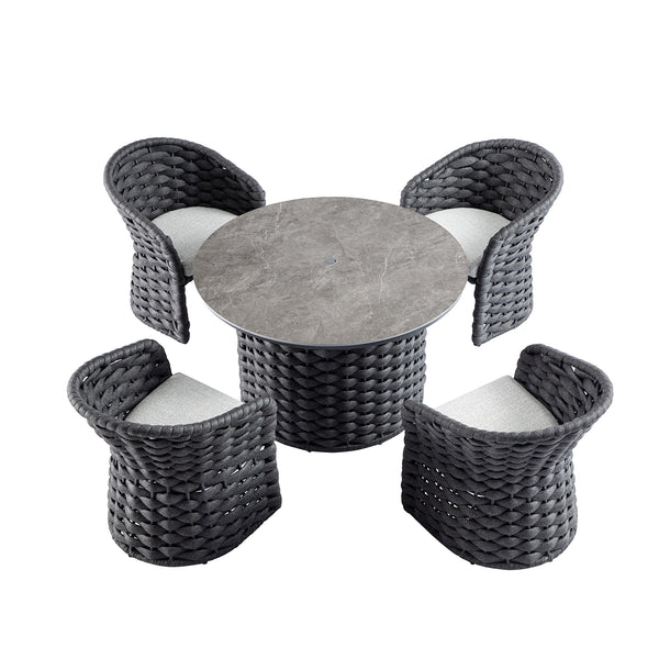Positano Wide Rope 4 - Seater Round Dining Set, Grey - daals