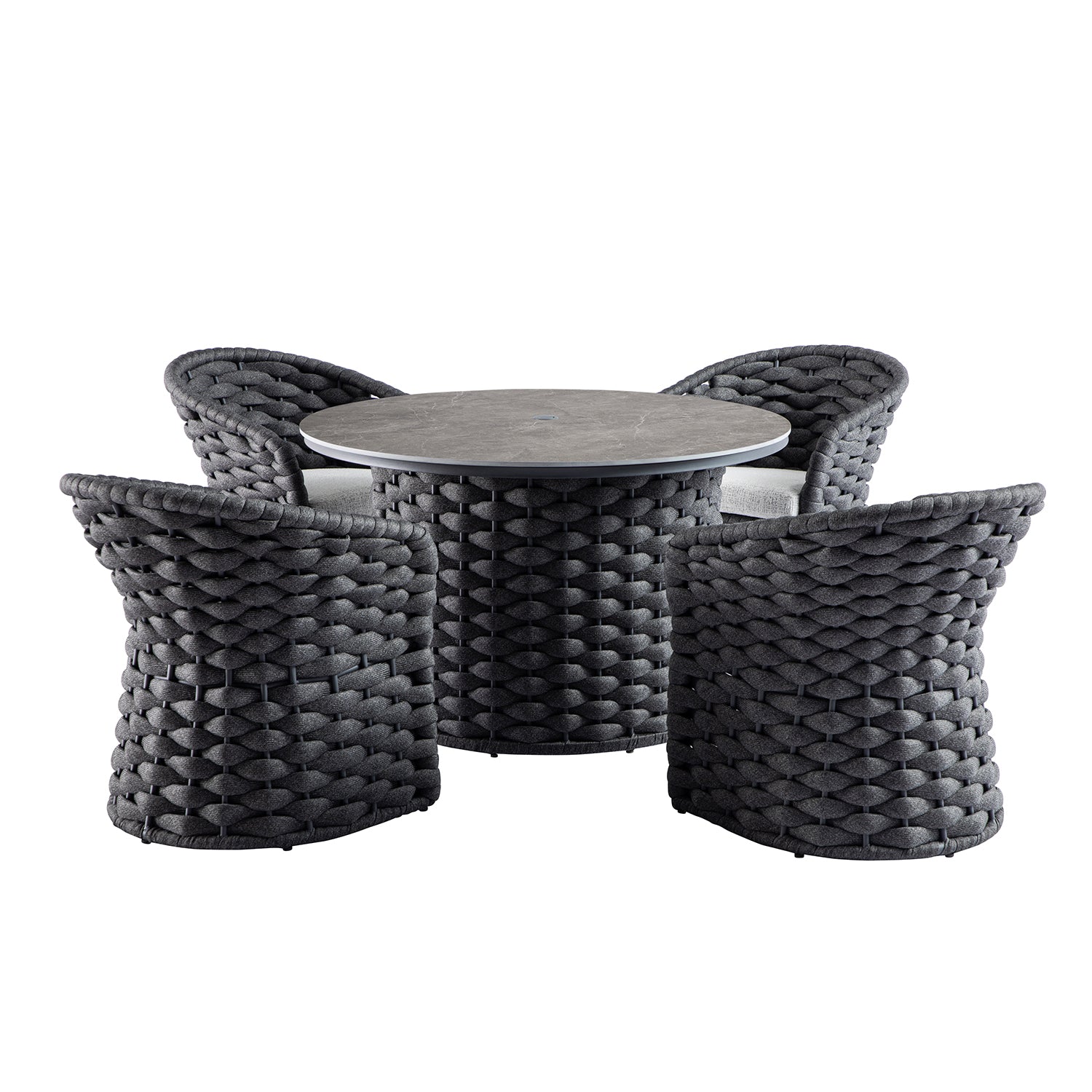 Positano Wide Rope 4-Seater Round Dining Set, Grey