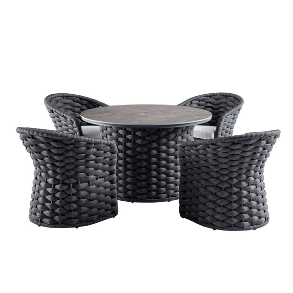 Positano Wide Rope 4 - Seater Round Dining Set, Grey - daals