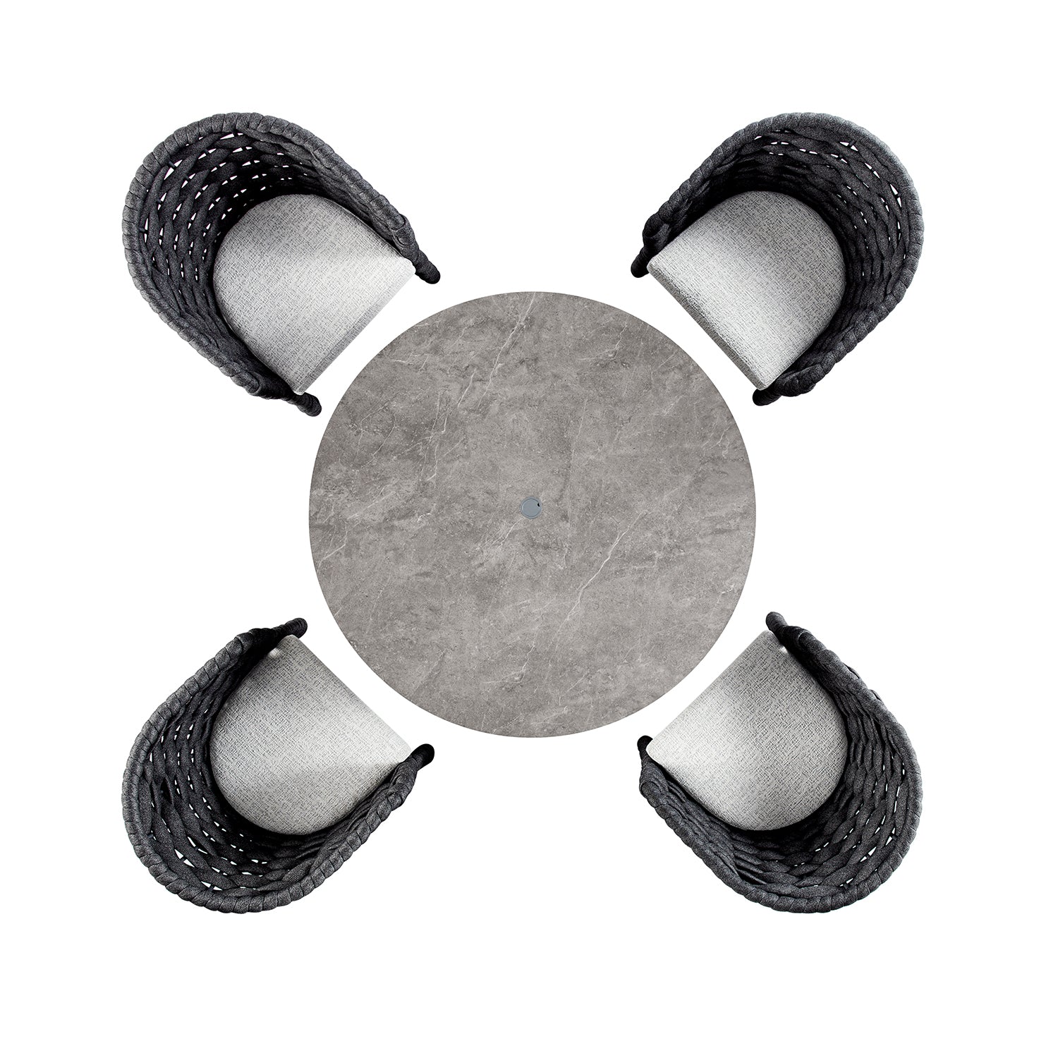Positano Wide Rope 4-Seater Round Dining Set, Grey