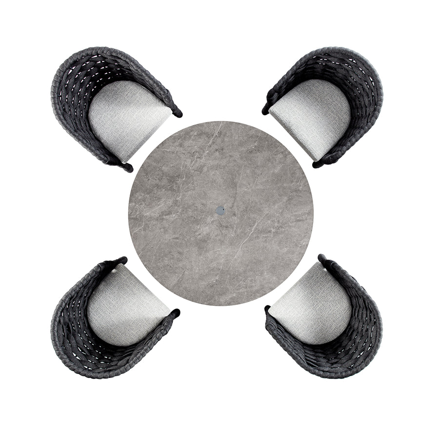 Positano Wide Rope 4-Seater Round Dining Set, Grey
