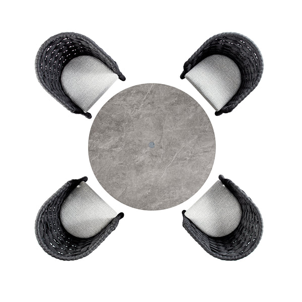 Positano Wide Rope 4 - Seater Round Dining Set, Grey - daals