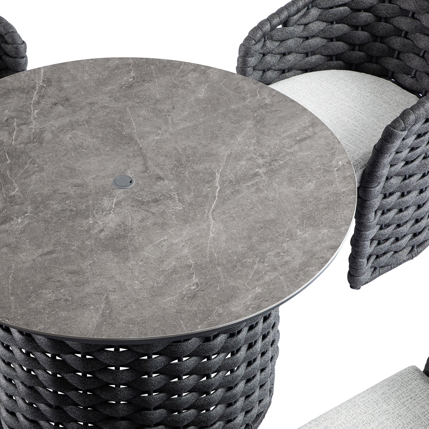 Positano Wide Rope 4-Seater Round Dining Set, Grey
