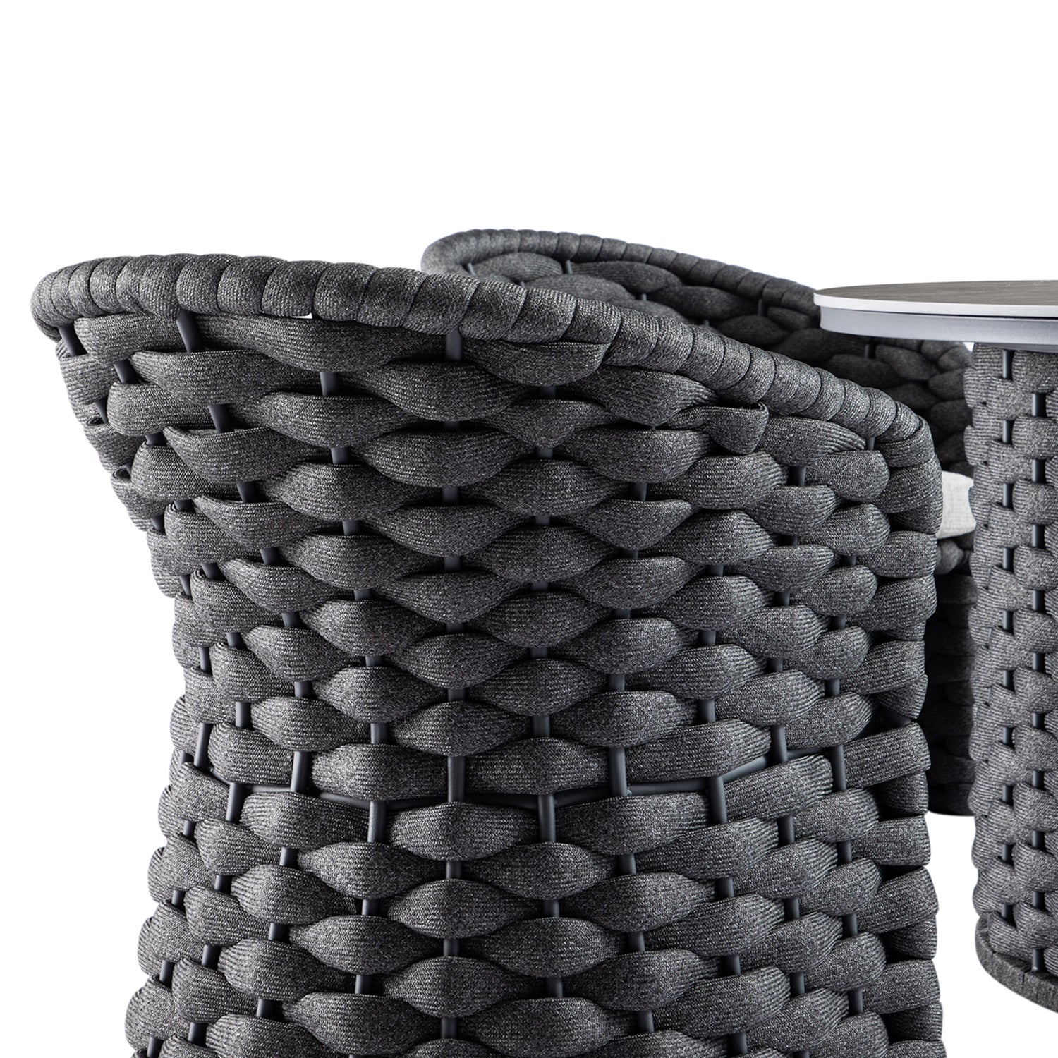 Positano Wide Rope 4-Seater Round Dining Set, Grey