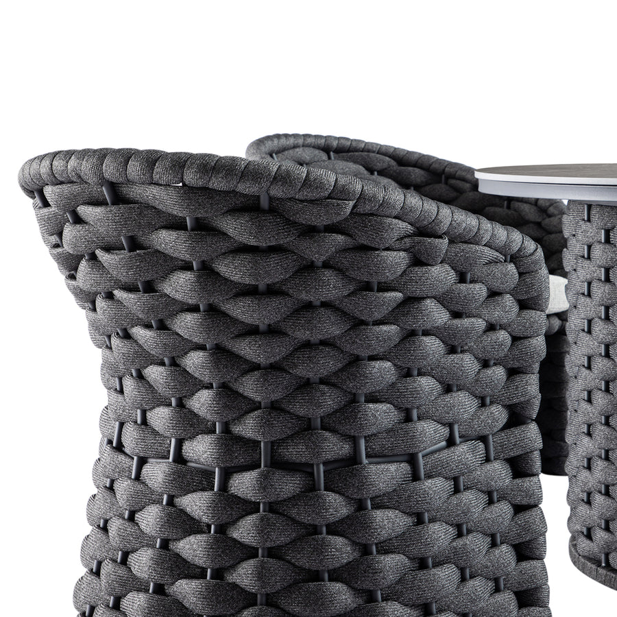 Positano Wide Rope 4-Seater Round Dining Set, Grey