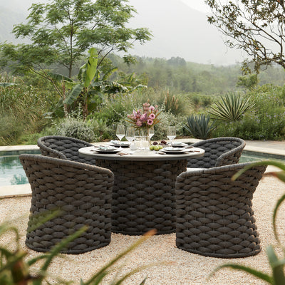 Positano Wide Rope 4-Seater Round Dining Set, Grey