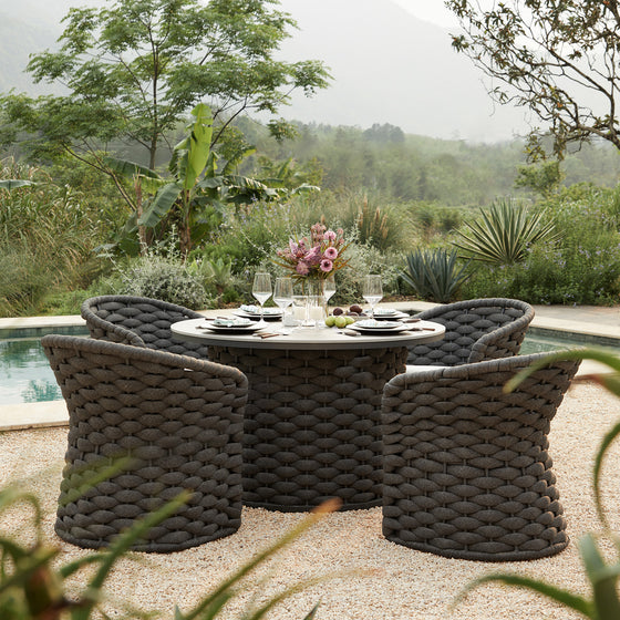 Positano Wide Rope 4-Seater Round Dining Set, Grey