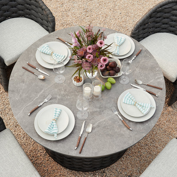 Positano Wide Rope 4 - Seater Round Dining Set, Grey - daals