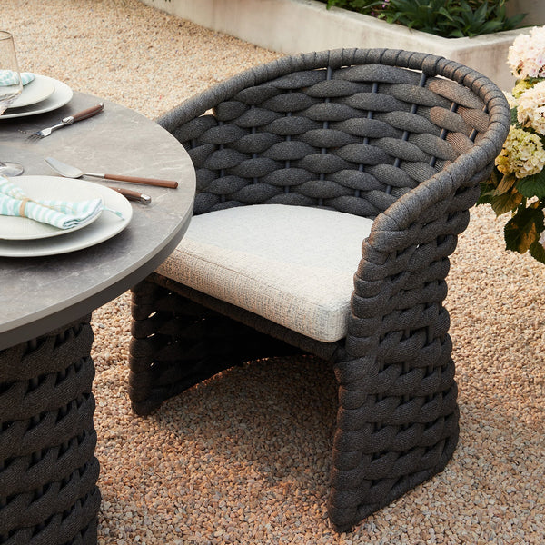 Positano Wide Rope 4 - Seater Round Dining Set, Grey - daals