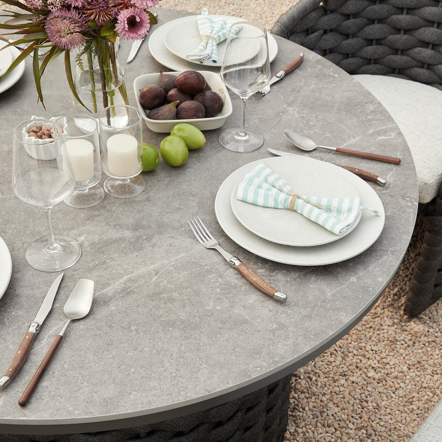 Positano Wide Rope 4-Seater Round Dining Set, Grey