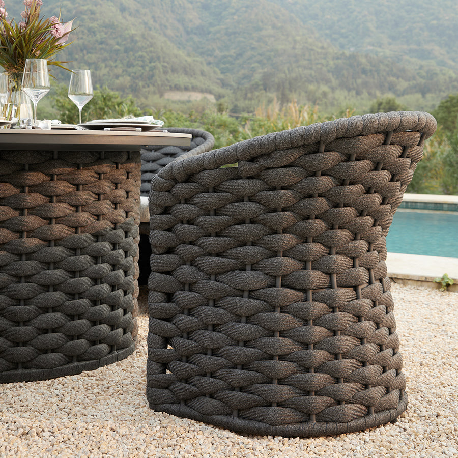 Positano Wide Rope 4-Seater Round Dining Set, Grey