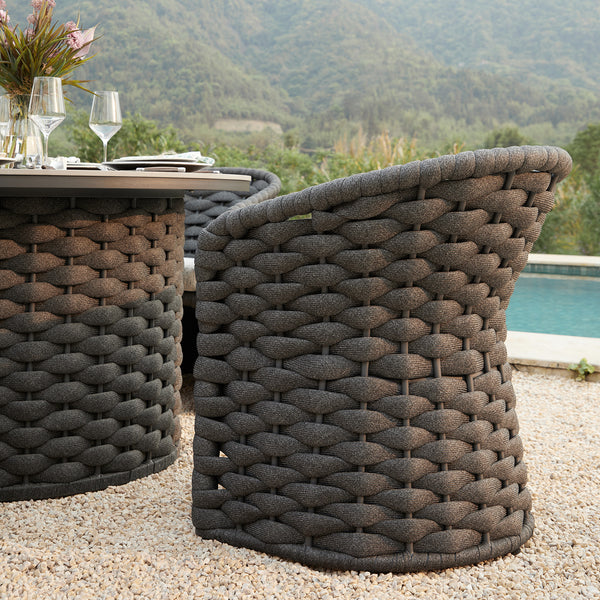 Positano Wide Rope 4 - Seater Round Dining Set, Grey - daals