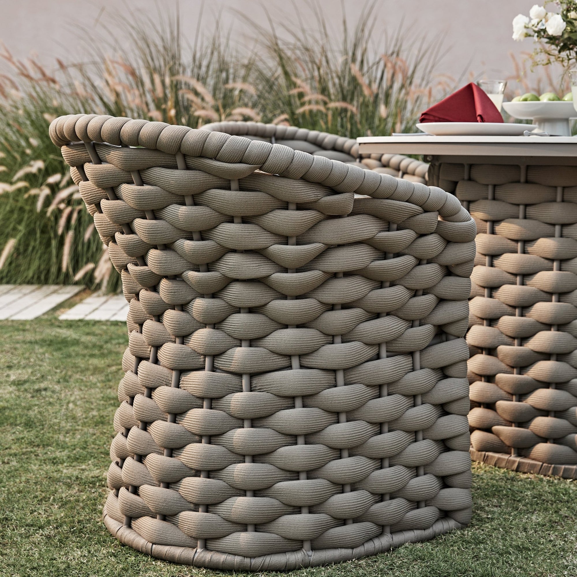 Positano Wide Rope 4-Seater Round Dining Set, Taupe