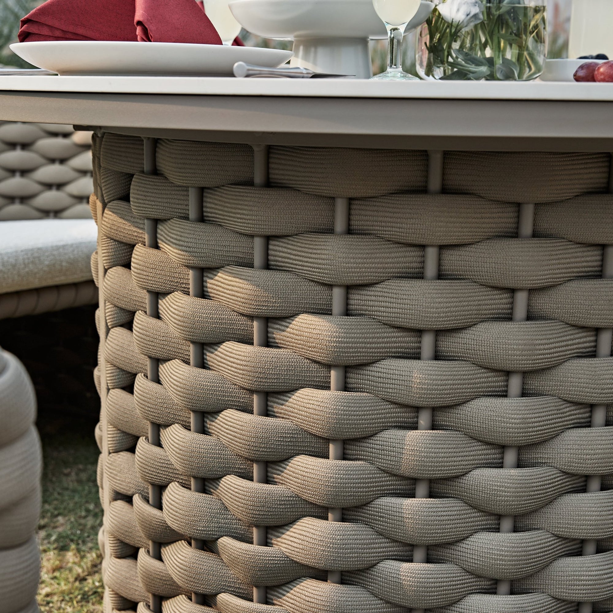 Positano Wide Rope 4-Seater Round Dining Set, Taupe