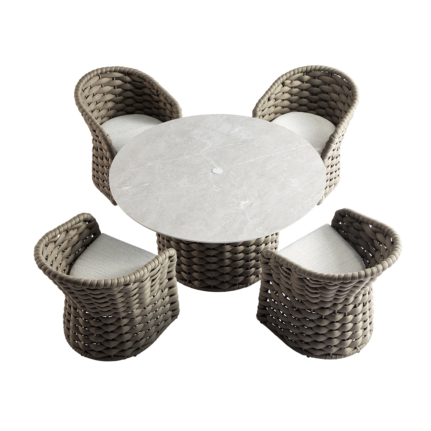Positano Wide Rope 4-Seater Round Dining Set, Taupe