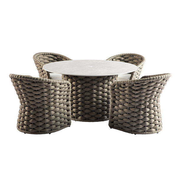 Positano Wide Rope 4 - Seater Round Dining Set, Taupe - daals