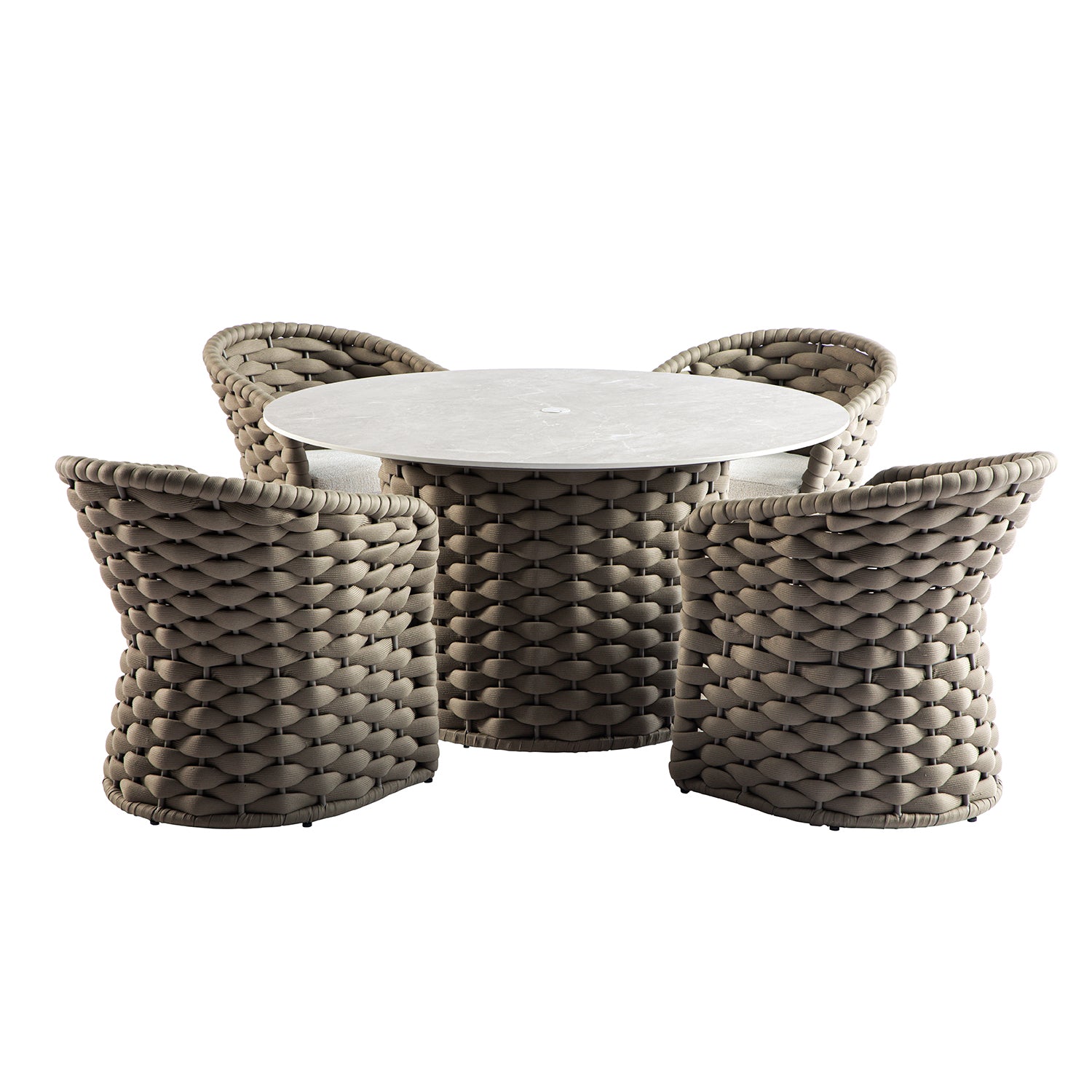 Positano Wide Rope 4-Seater Round Dining Set, Taupe