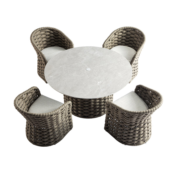 Positano Wide Rope 4 - Seater Round Dining Set, Taupe - daals