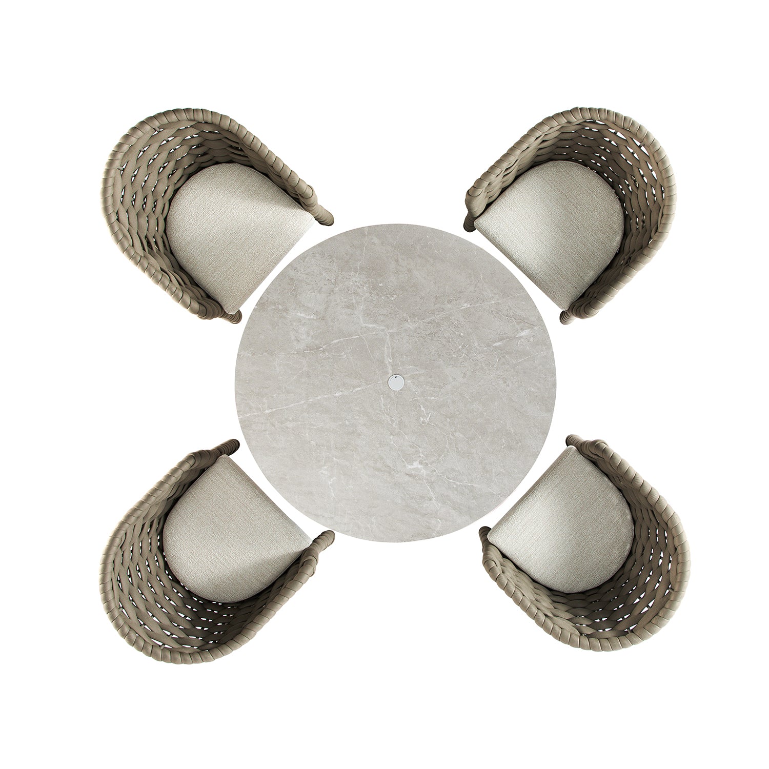 Positano Wide Rope 4-Seater Round Dining Set, Taupe