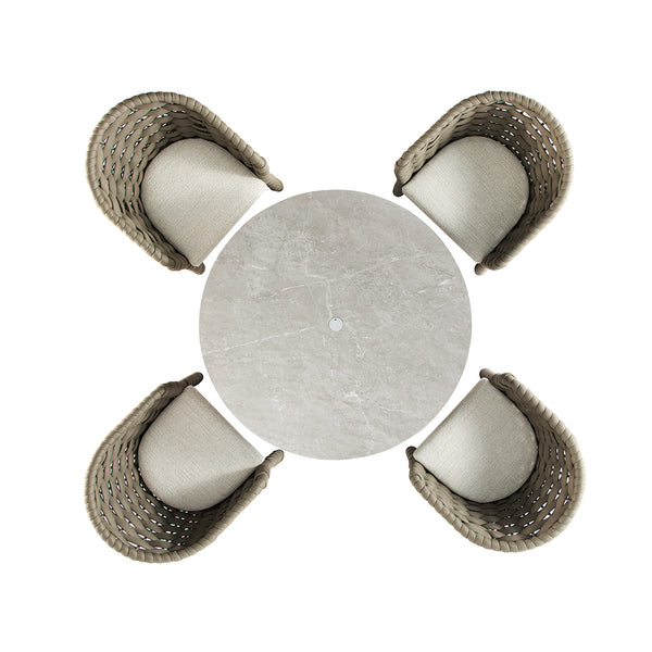 Positano Wide Rope 4 - Seater Round Dining Set, Taupe - daals
