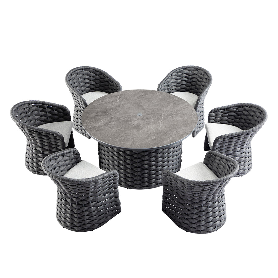 Positano Wide Rope 6-Seater Round Dining Set, Grey