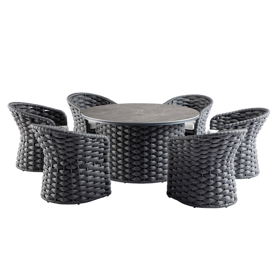 Positano Wide Rope 6-Seater Round Dining Set, Grey