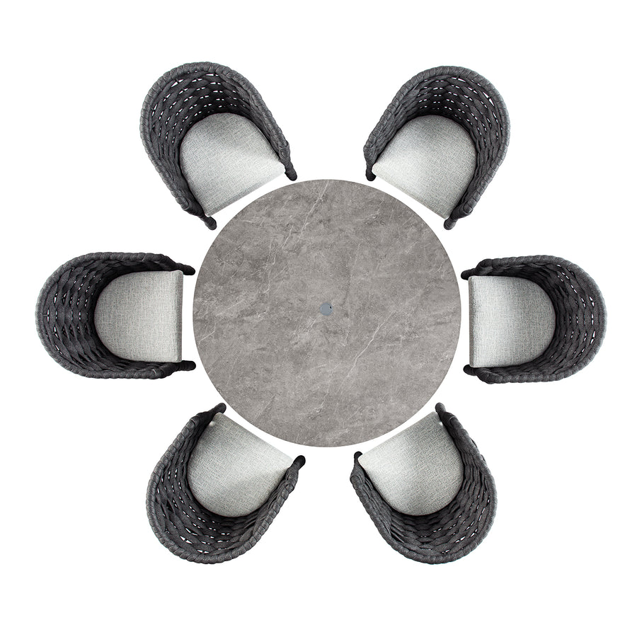 Positano Wide Rope 6-Seater Round Dining Set, Grey