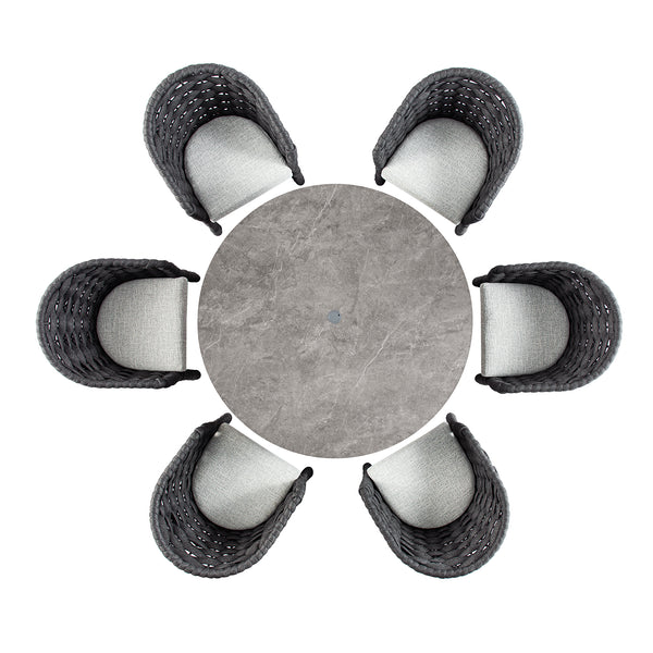 Positano Wide Rope 6 - Seater Round Dining Set, Grey - daals